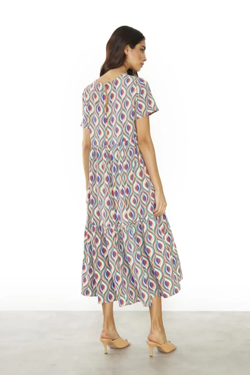 Glamorous Midi & Midaxi Dresses|Midi & Midaxi Dresses|Multi-Geo-Swirl Round-Neck-Loose Midi-Dress -