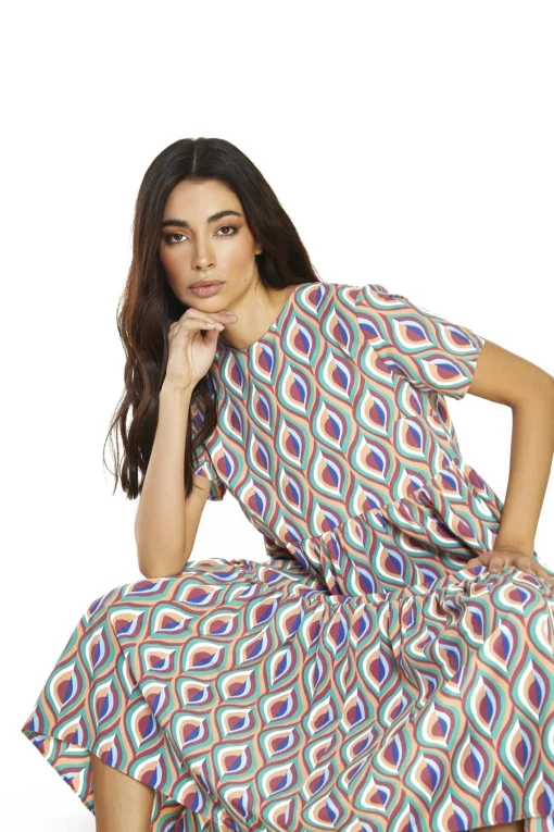 Glamorous Midi & Midaxi Dresses|Midi & Midaxi Dresses|Multi-Geo-Swirl Round-Neck-Loose Midi-Dress -
