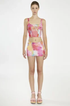 Glamorous Going Out Tops|Crops, Corsets & Bodysuits|Multi-Watercolour Flower Exposed Seam Crop-Top -