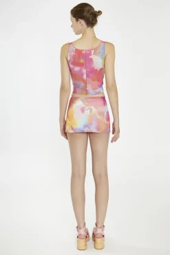 Glamorous Going Out Tops|Crops, Corsets & Bodysuits|Multi-Watercolour Flower Exposed Seam Crop-Top -