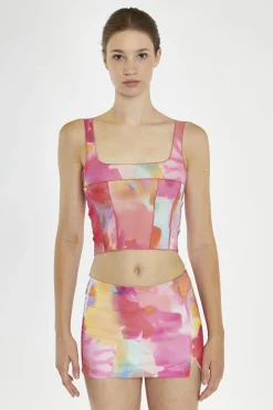 Glamorous Going Out Tops|Crops, Corsets & Bodysuits|Multi-Watercolour Flower Exposed Seam Crop-Top -