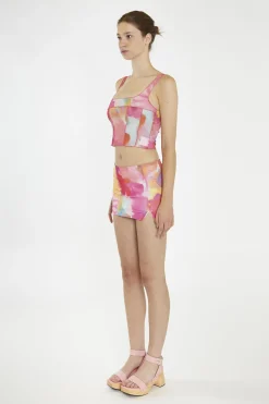 Glamorous Going Out Tops|Crops, Corsets & Bodysuits|Multi-Watercolour Flower Exposed Seam Crop-Top -