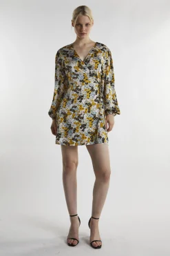 Glamorous Day Dresses|Mini Dresses|Mustard-Floral Wrap Mini-Dress -