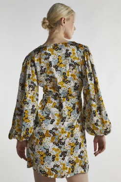 Glamorous Day Dresses|Mini Dresses|Mustard-Floral Wrap Mini-Dress -