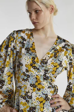 Glamorous Day Dresses|Mini Dresses|Mustard-Floral Wrap Mini-Dress -