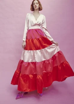 Glamorous Bottoms|Midi & Midaxi Skirts|Nancy Gathered Tiered Midi Skirt -Pink-Red -