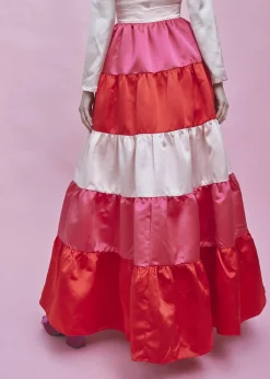 Glamorous Bottoms|Midi & Midaxi Skirts|Nancy Gathered Tiered Midi Skirt -Pink-Red -