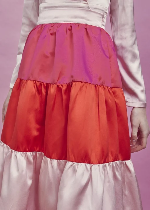 Glamorous Bottoms|Midi & Midaxi Skirts|Nancy Gathered Tiered Midi Skirt -Pink-Red -