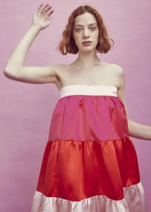 Glamorous Bottoms|Midi & Midaxi Skirts|Nancy Gathered Tiered Midi Skirt -Pink-Red -