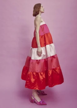 Glamorous Bottoms|Midi & Midaxi Skirts|Nancy Gathered Tiered Midi Skirt -Pink-Red -