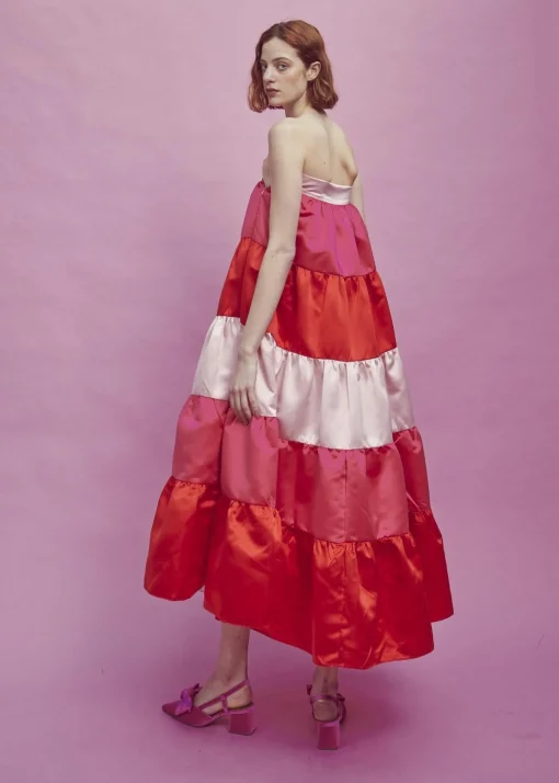 Glamorous Bottoms|Midi & Midaxi Skirts|Nancy Gathered Tiered Midi Skirt -Pink-Red -