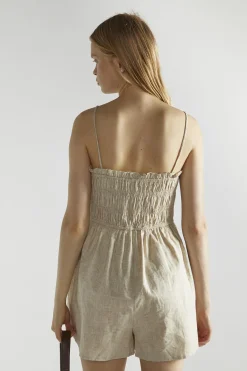 Glamorous Playsuits|Natural Shirred Spaghetti Strap Playsuit -