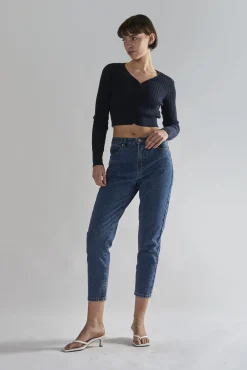 Glamorous Cardigans|Navy Button-Front-Crop Cardigan -