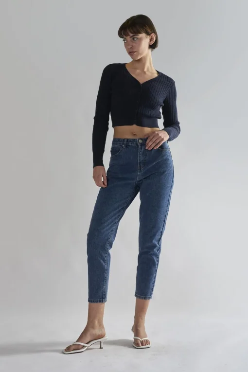 Glamorous Cardigans|Navy Button-Front-Crop Cardigan -