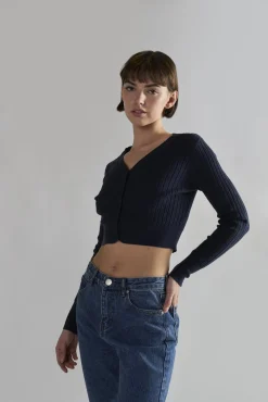 Glamorous Cardigans|Navy Button-Front-Crop Cardigan -