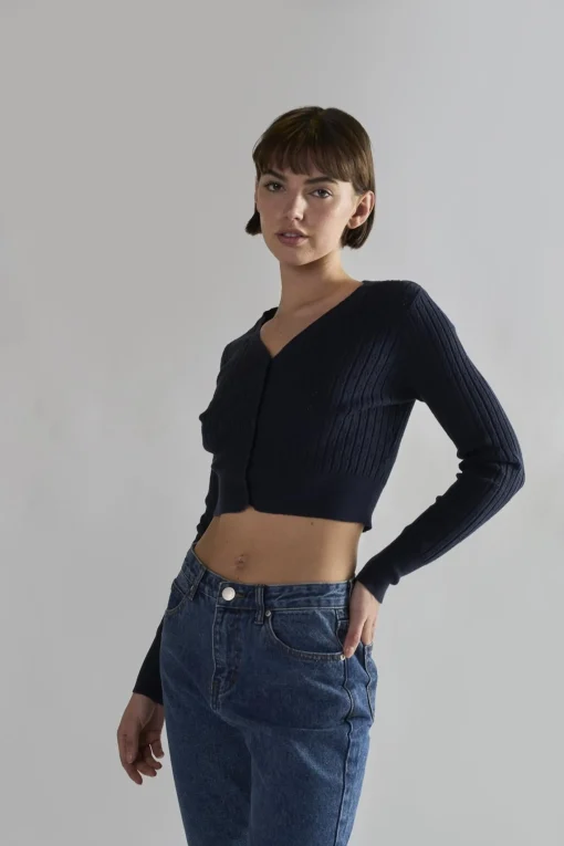 Glamorous Cardigans|Navy Button-Front-Crop Cardigan -