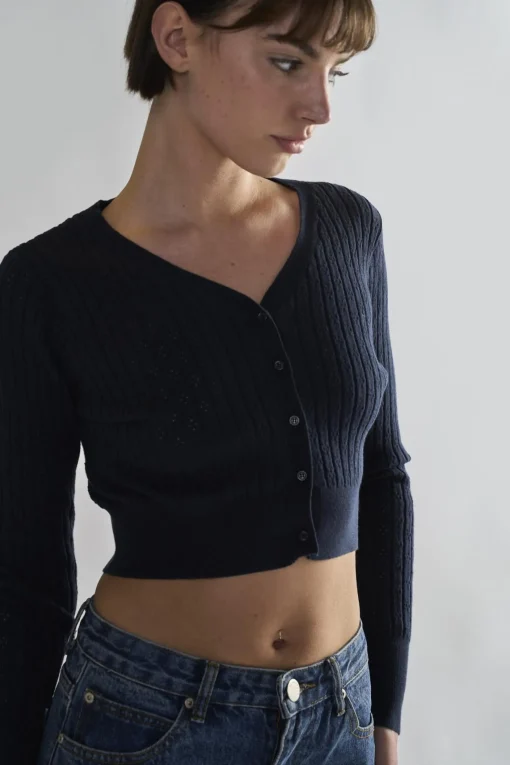 Glamorous Cardigans|Navy Button-Front-Crop Cardigan -