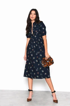 Glamorous Day Dresses|Midi & Midaxi Dresses|Navy Cottage-Floral V-Neck Midi-Dress -