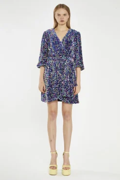 Glamorous Sequin Dresses|Party Dresses|Navy Multi-Sequin Wrap Mini-Dress -