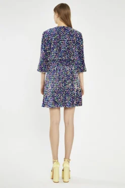 Glamorous Sequin Dresses|Party Dresses|Navy Multi-Sequin Wrap Mini-Dress -