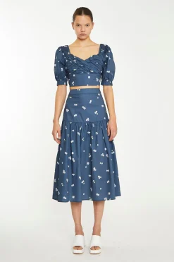 Glamorous Chic Escapes|Midi & Midaxi Skirts|Navy Scattered Flower Midi Skirt -