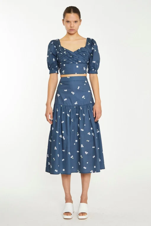 Glamorous Chic Escapes|Midi & Midaxi Skirts|Navy Scattered Flower Midi Skirt -