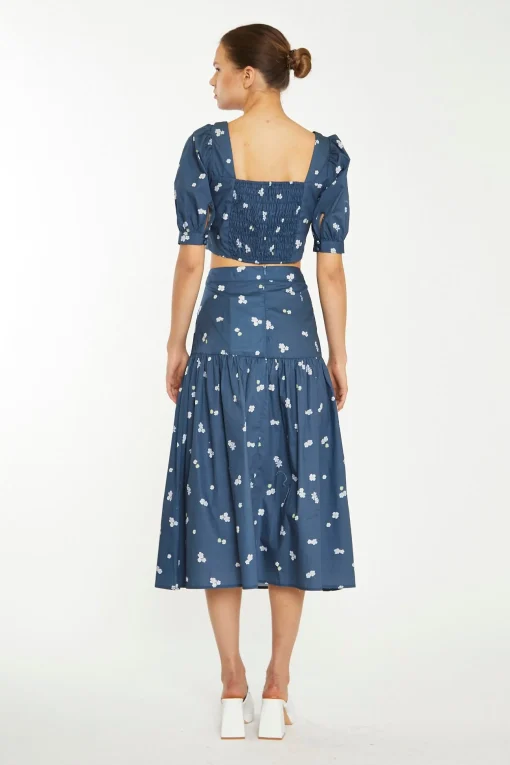 Glamorous Chic Escapes|Midi & Midaxi Skirts|Navy Scattered Flower Midi Skirt -