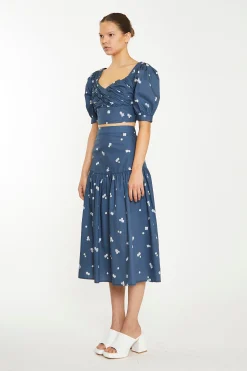 Glamorous Chic Escapes|Midi & Midaxi Skirts|Navy Scattered Flower Midi Skirt -
