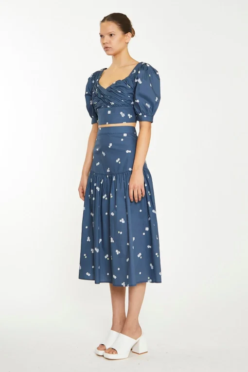 Glamorous Chic Escapes|Midi & Midaxi Skirts|Navy Scattered Flower Midi Skirt -