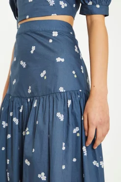 Glamorous Chic Escapes|Midi & Midaxi Skirts|Navy Scattered Flower Midi Skirt -