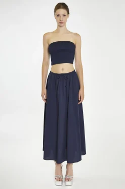 Glamorous Co-ords|Navy Smocked Bandeau Crop-Top -