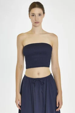 Glamorous Co-ords|Navy Smocked Bandeau Crop-Top -