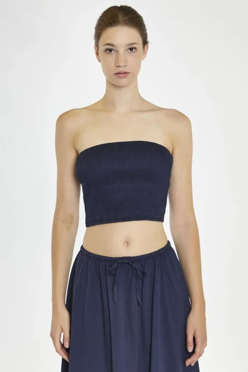 Glamorous Co-ords|Navy Smocked Bandeau Crop-Top -