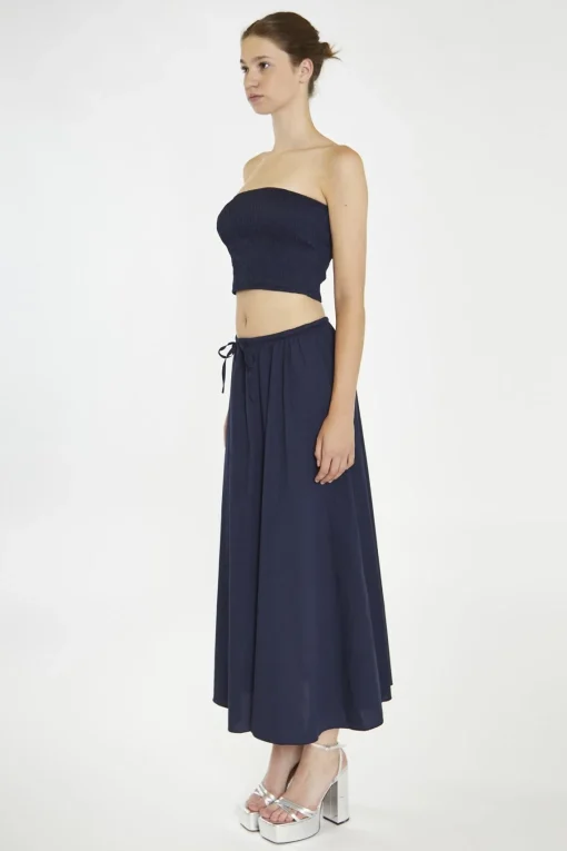 Glamorous Co-ords|Navy Smocked Bandeau Crop-Top -