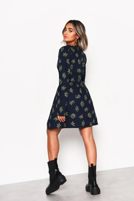 Glamorous Day Dresses|Mini Dresses|Navy-Bouquet Long Sleeve Mini-Dress -