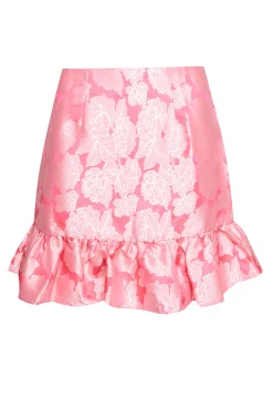 Glamorous Going Out Skirts|Go To Partywear|Neon Pink Jacquard Mini Frill Skirt -