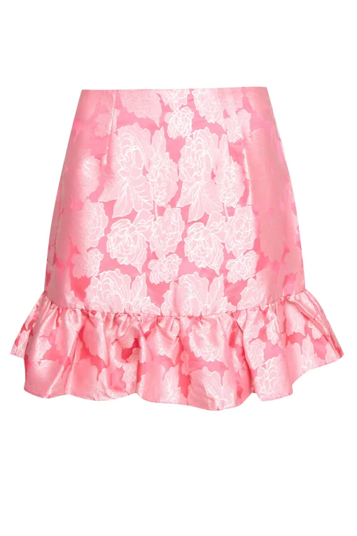 Glamorous Going Out Skirts|Go To Partywear|Neon Pink Jacquard Mini Frill Skirt -