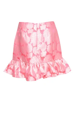 Glamorous Going Out Skirts|Go To Partywear|Neon Pink Jacquard Mini Frill Skirt -