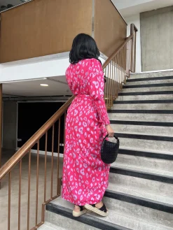 Glamorous Maxi Dresses|Maxi Dresses|Neon Pink-Lilac Leopard Wrap-Tie Maxi-Dress -