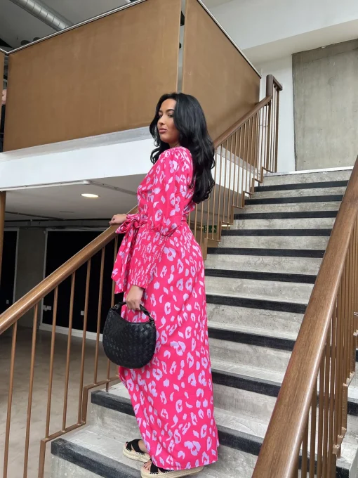 Glamorous Maxi Dresses|Maxi Dresses|Neon Pink-Lilac Leopard Wrap-Tie Maxi-Dress -