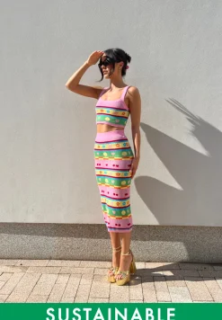 Glamorous Co-ords|Knitted Skirts|Novelty Stripe Knitted Midi Skirt -