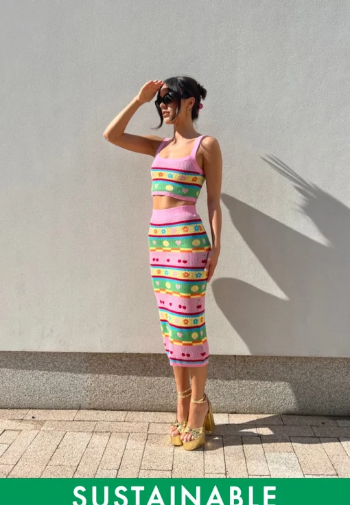 Glamorous Co-ords|Knitted Skirts|Novelty Stripe Knitted Midi Skirt -
