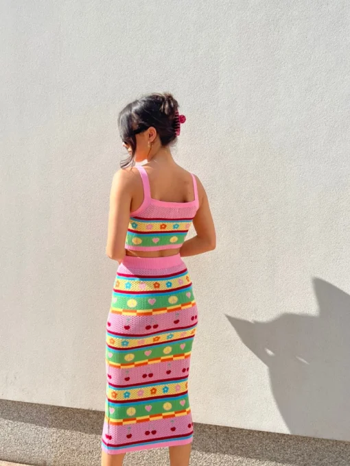 Glamorous Co-ords|Knitted Skirts|Novelty Stripe Knitted Midi Skirt -