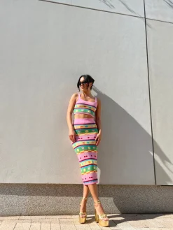 Glamorous Co-ords|Knitted Skirts|Novelty Stripe Knitted Midi Skirt -
