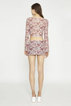 Glamorous Mini Skirts|Nude Brown Vintage Floral Split Mini-Skirt -