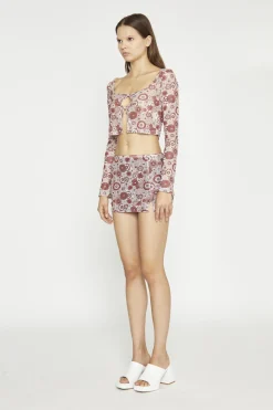 Glamorous Mini Skirts|Nude Brown Vintage Floral Split Mini-Skirt -