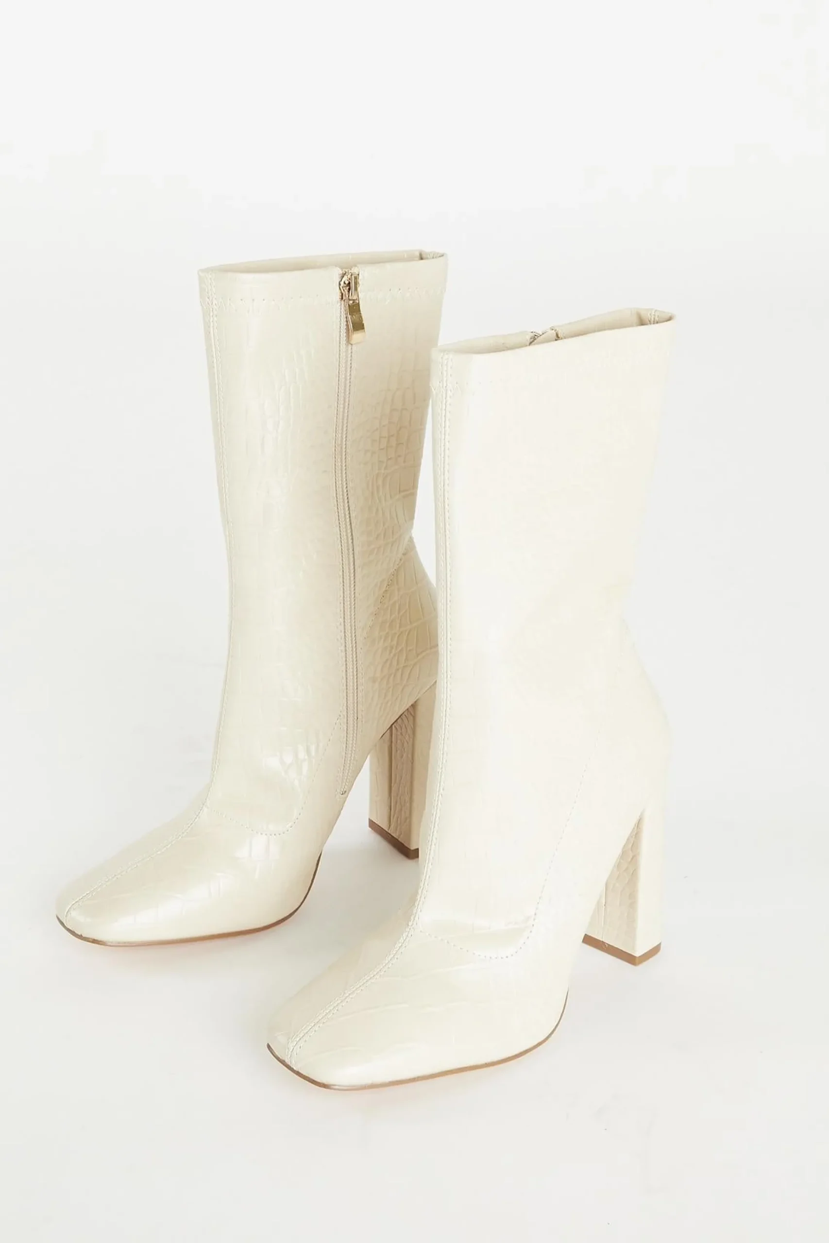 Glamorous Heels|Nude Croc Print Calf High Heeled Boot -