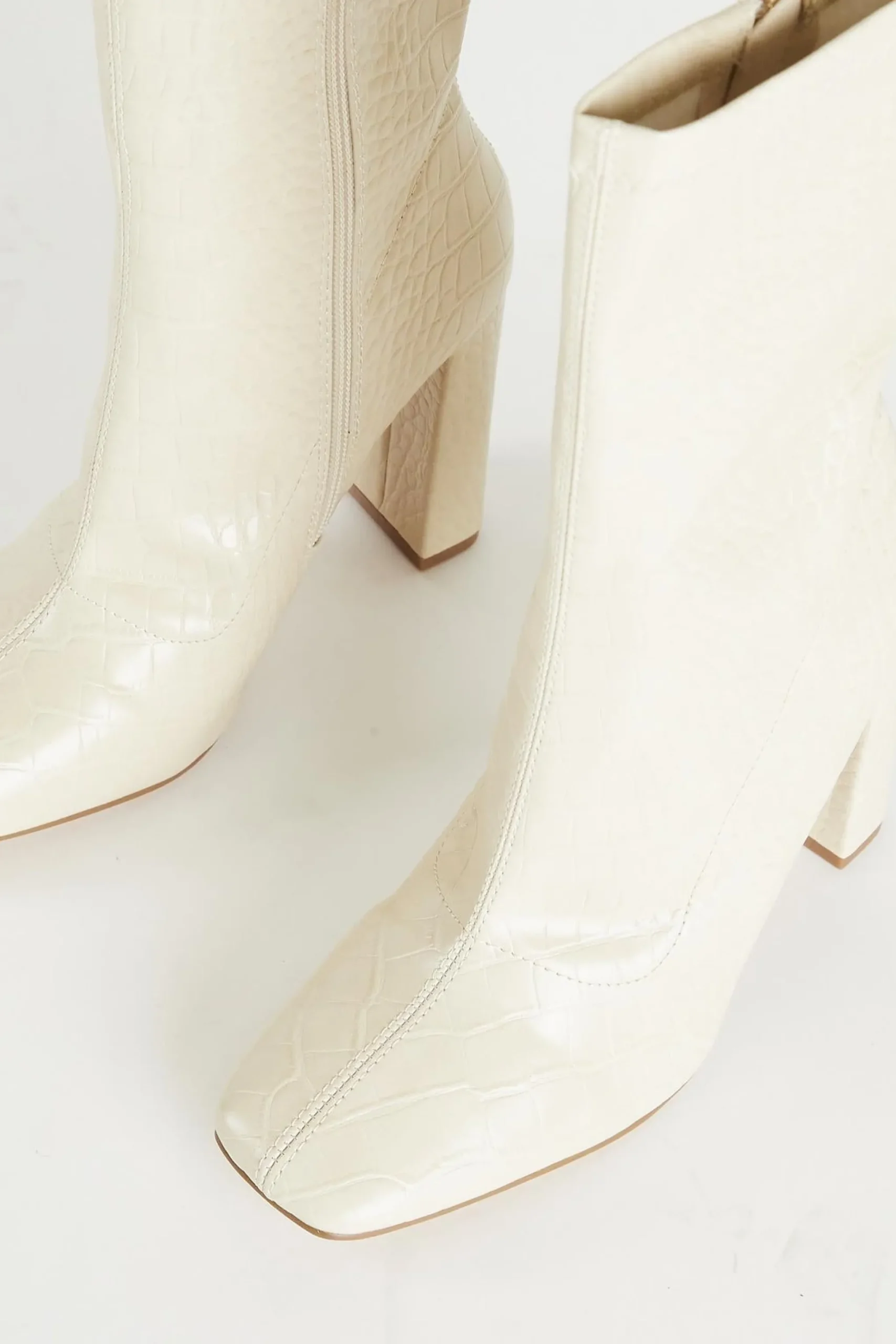 Glamorous Heels|Nude Croc Print Calf High Heeled Boot -