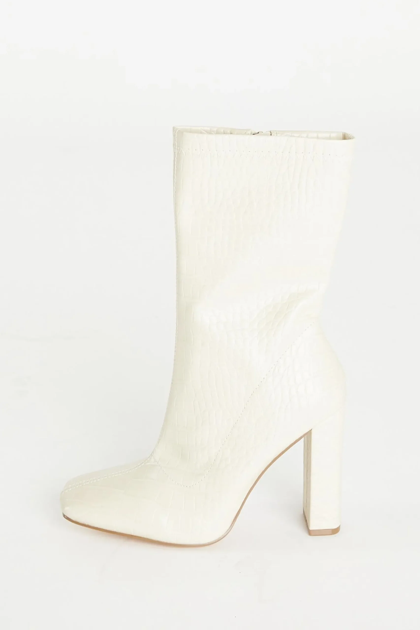Glamorous Heels|Nude Croc Print Calf High Heeled Boot -