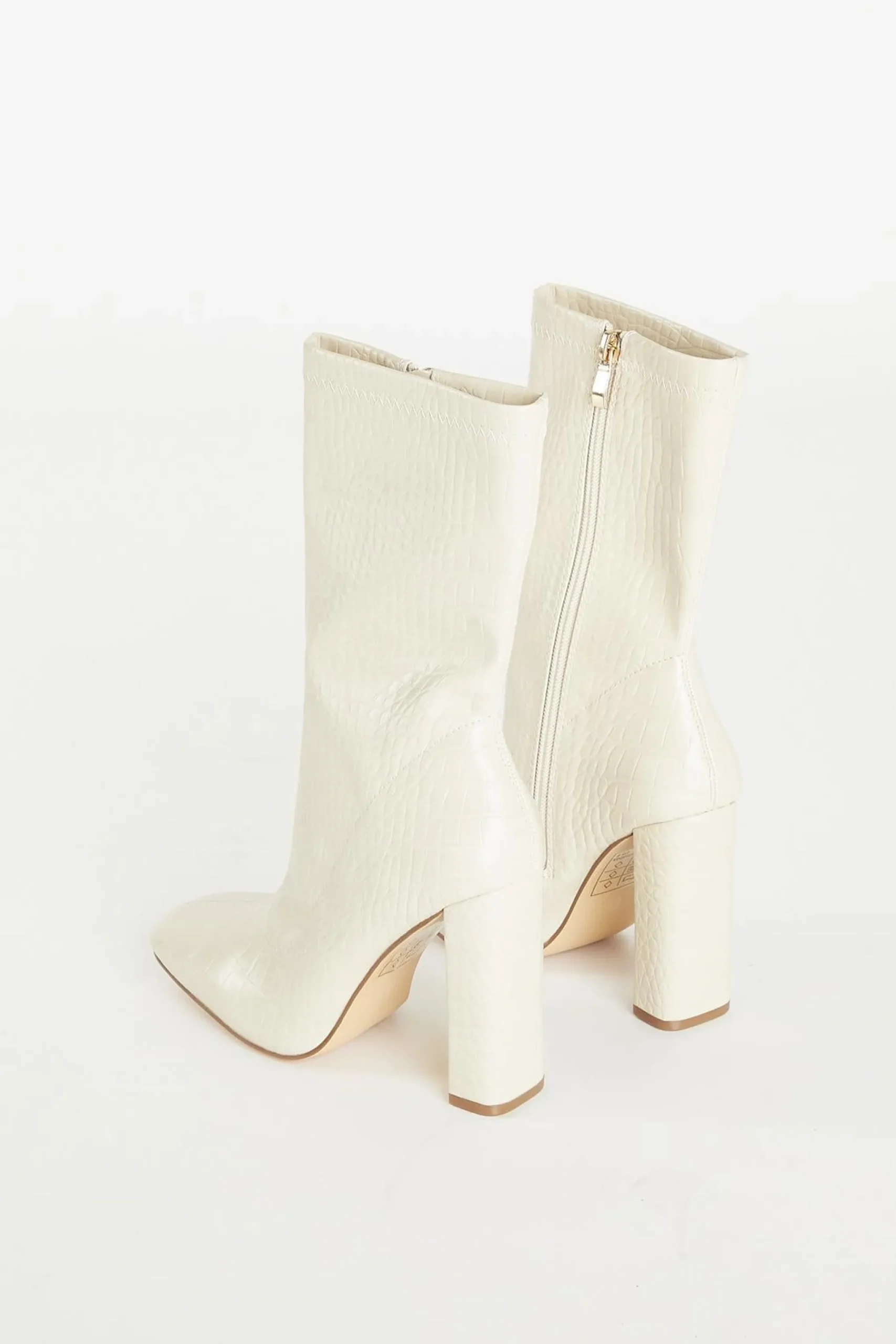 Glamorous Heels|Nude Croc Print Calf High Heeled Boot -